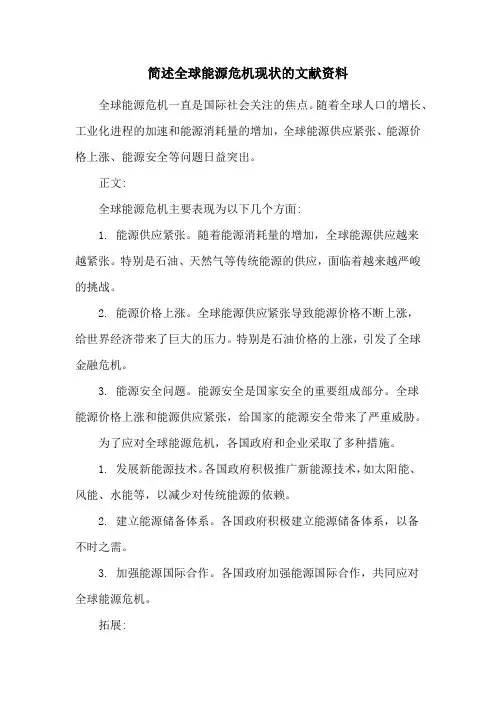 简述全球能源危机现状的文献资料