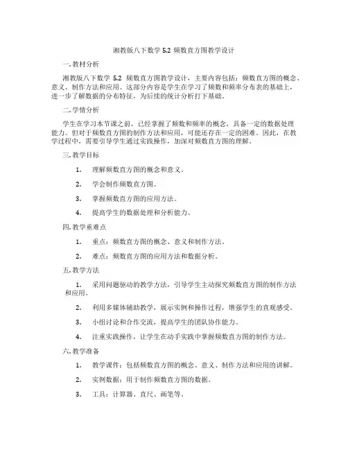 湘教版八下数学5.2频数直方图教学设计