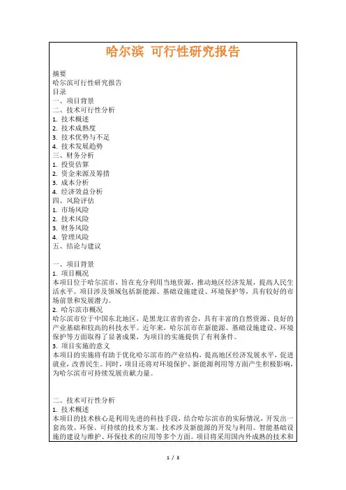哈尔滨可行性研究报告