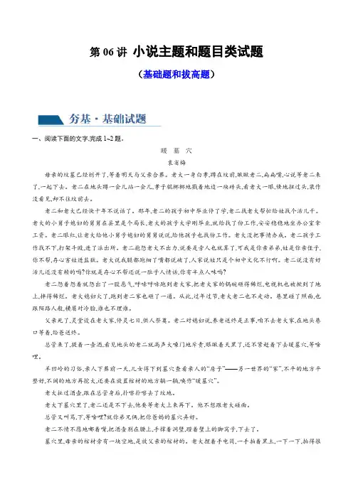 第06讲 小说主题和题目类试题(练习)(原卷版)