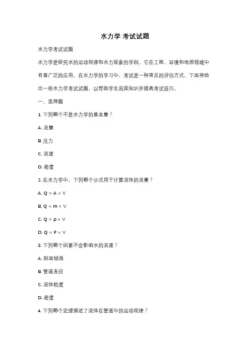 水力学 考试试题