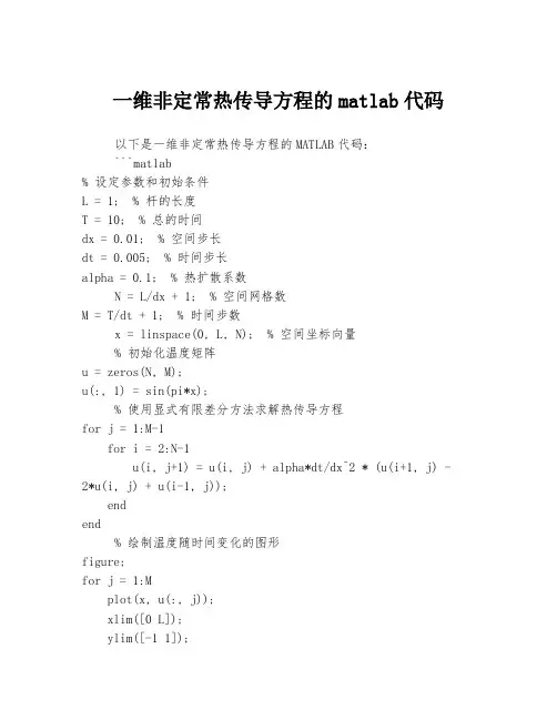 一维非定常热传导方程的matlab代码