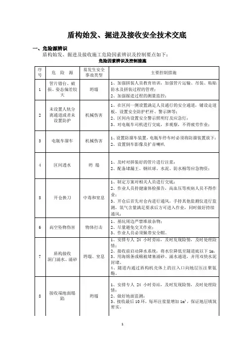 盾构始发、掘进及接收安全技术交底