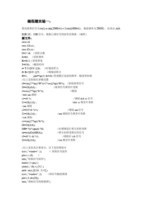 北邮通信原理软件实验(包含一部分思考题)(中)