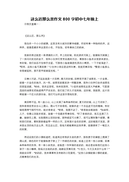 这么近那么美作文800字初中七年级上