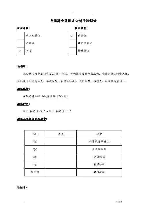 分析方法验证方案