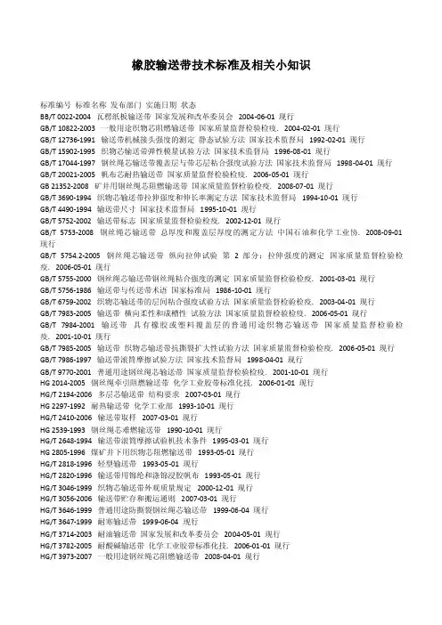 输送带技术标准及相关小知识