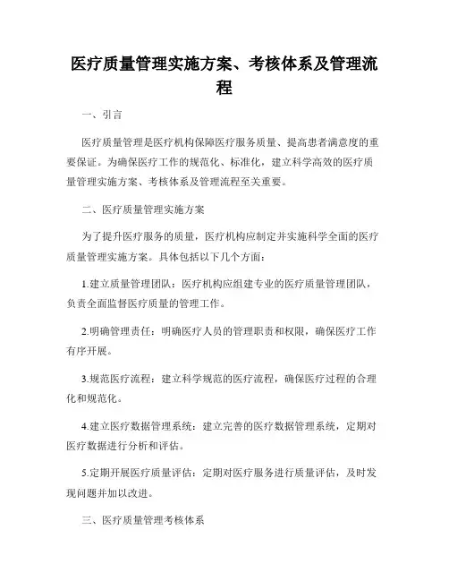 医疗质量管理实施方案、考核体系及管理流程