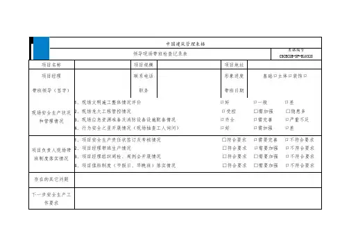 领导现场带班检查记录表(新修订)