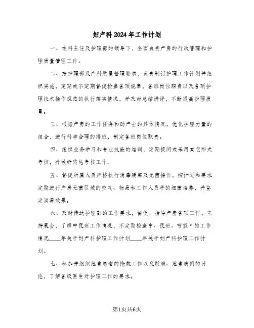 妇产科2024年工作计划(三篇)