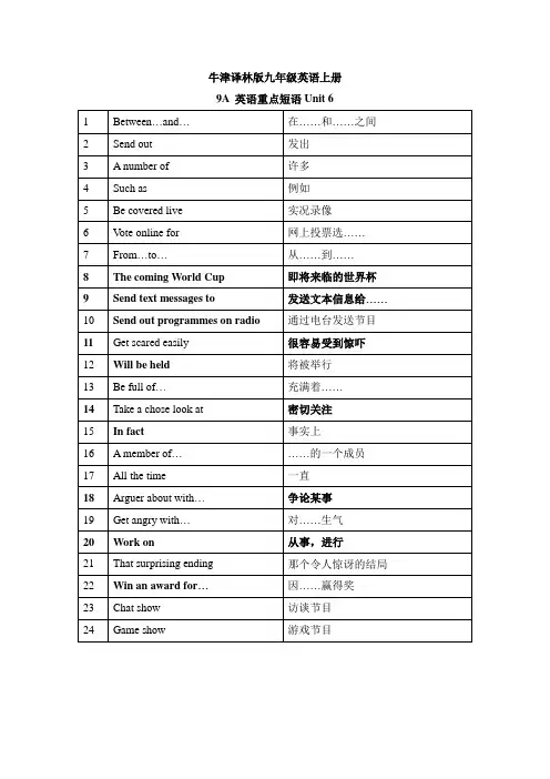 牛津译林版九年级英语上册Units6-8词组总结