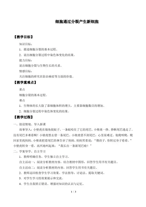 细胞通过分裂产生新细胞  生物优秀教学设计(教案)
