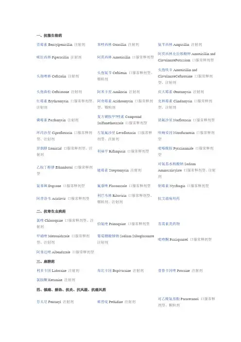国家基本药物目录英文对照