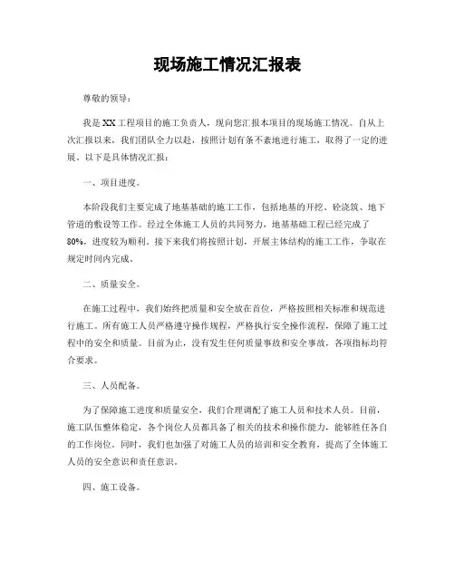 现场施工情况汇报表