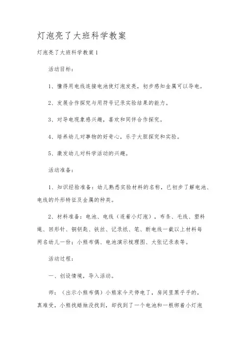 灯泡亮了大班科学教案