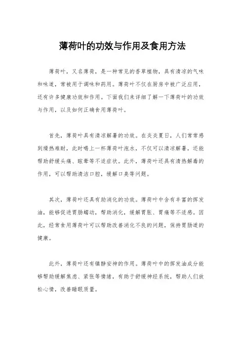 薄荷叶的功效与作用及食用方法