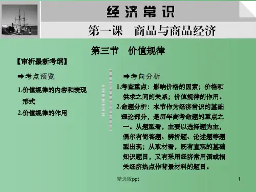 高考政治总复习 经济常识 第1课 商品与商品经济第三节价值规律 大纲人教版
