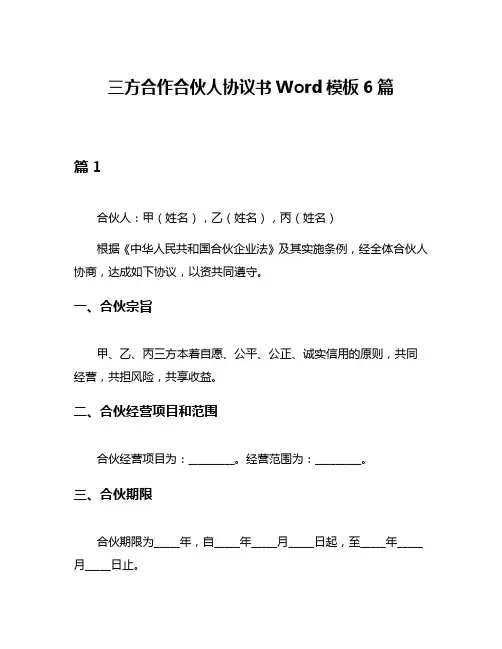 三方合作合伙人协议书Word模板6篇