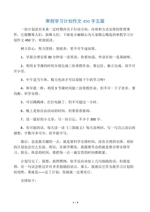 寒假学习计划作文450字五篇