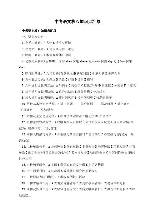 中考语文核心知识点汇总