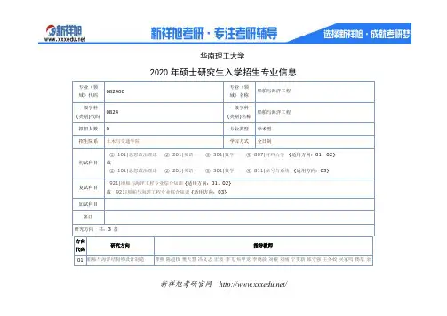2020年华南理工大学船舶与海洋工程专业考研研究方向,招生人数,考试科目,指导老师