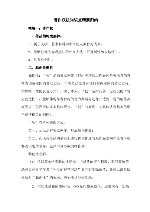著作权法知识点精要归纳(干货分享)