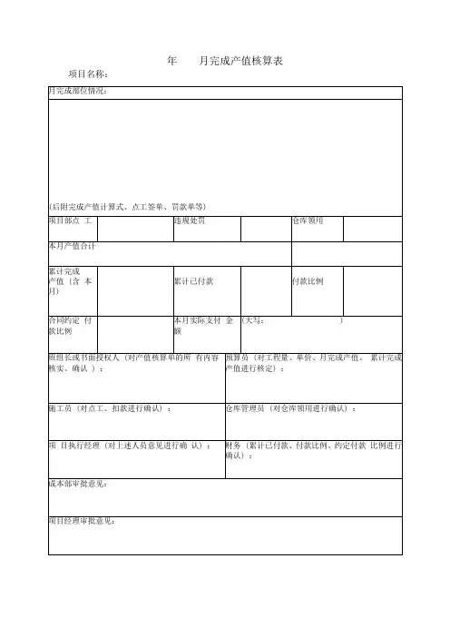 班组产值核算单