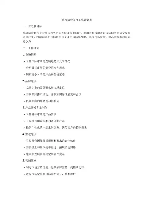 跨境运营年度工作计划表
