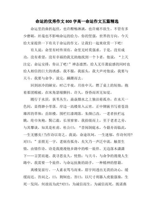 命运的优秀作文800字高一命运作文五篇