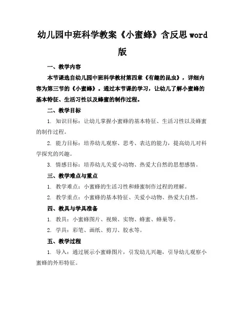 幼儿园中班科学教案《小蜜蜂》含反思word版
