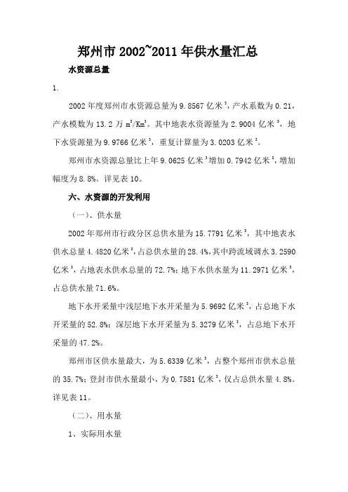 郑州市2002-2011年供水量汇总