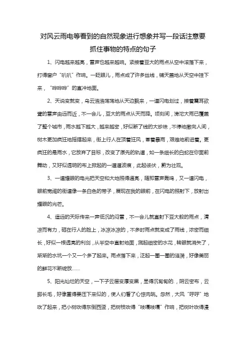 对风云雨电等看到的自然现象进行想象并写一段话注意要抓住事物的特点的句子