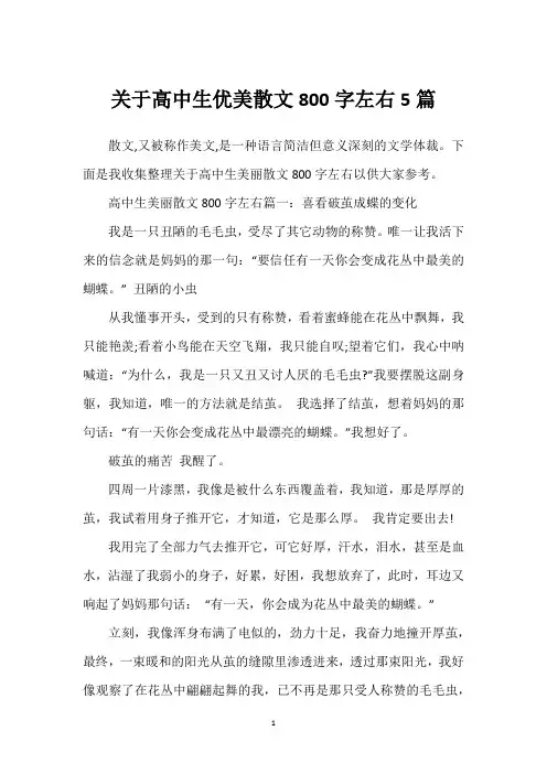 关于高中生优美散文800字左右5篇