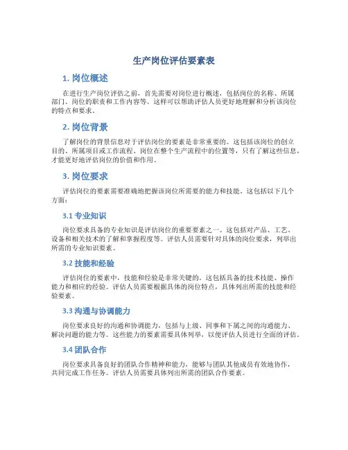 生产岗位评估要素表