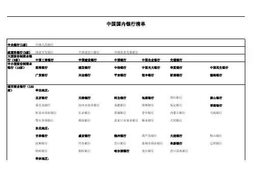 中国国内银行清单2016