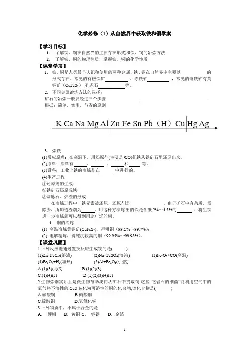 铁、铜的获取及应用(学案)
