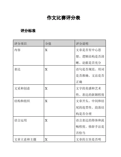 作文比赛评分表
