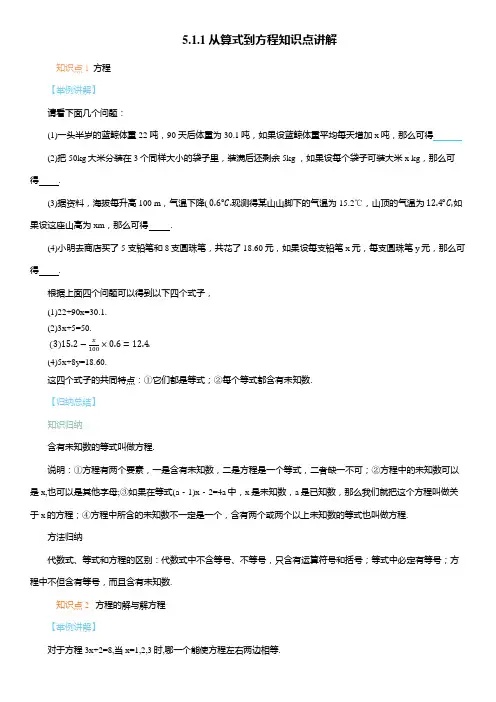 5.1.1 从算式到方程知识点讲解  2024-2025学年人教版七年级数学上册