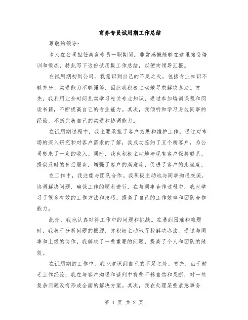 商务专员试用期工作总结