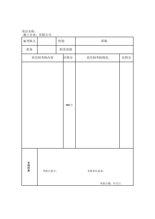 项目管理人员安全生产责任制考核记录
