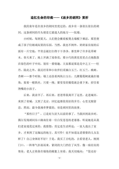 追忆生命的印痕——《故乡的胡同》赏析