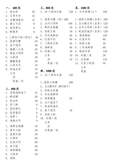 包桌菜单