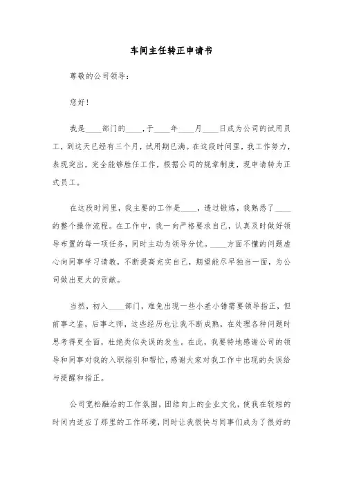 车间主任转正申请书(六篇)