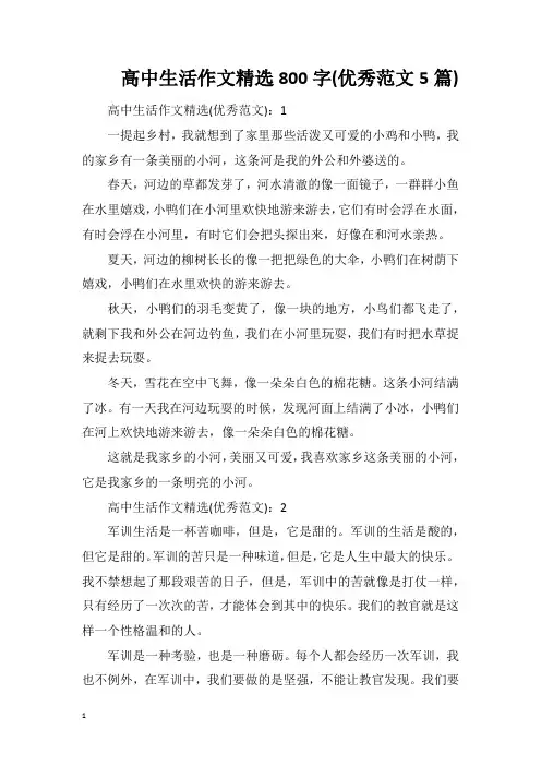 高中生活作文精选800字(优秀范文5篇)