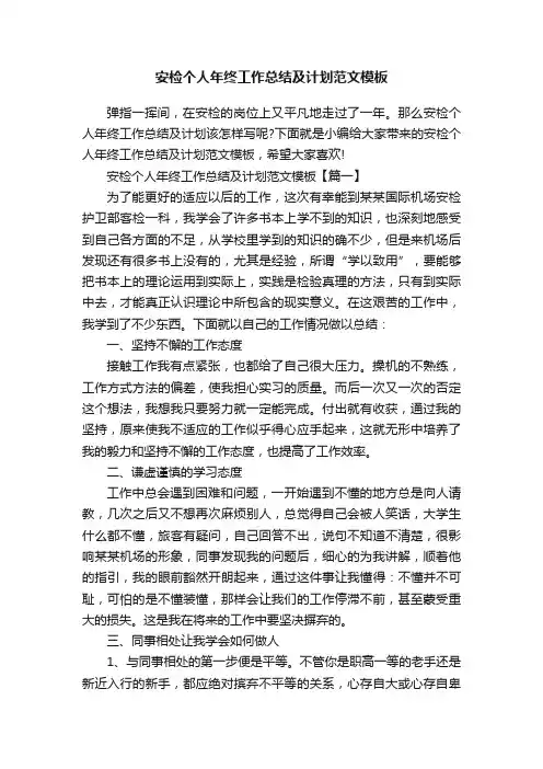 安检个人年终工作总结及计划范文模板