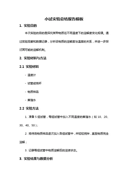 小试实验总结报告模板