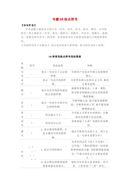 中考语文考点专题复习标点符号含解析