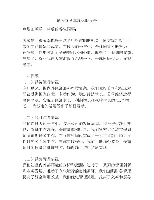 城投领导年终述职报告