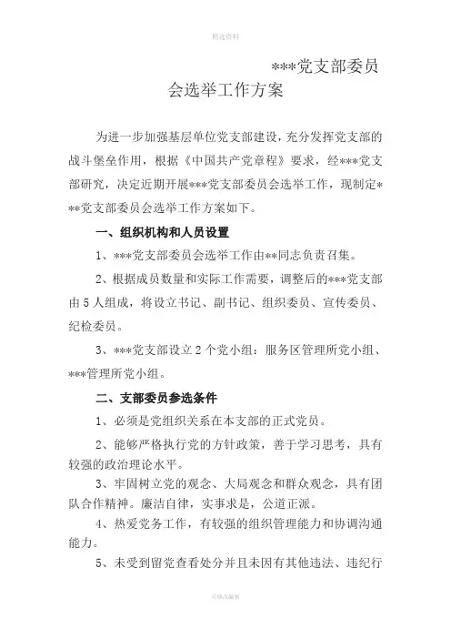 党支部委员会选举工作方案