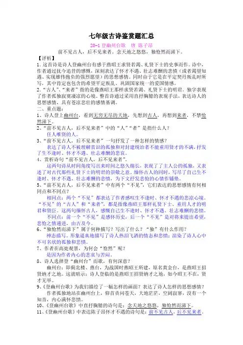 七年级语文古诗鉴赏题汇总